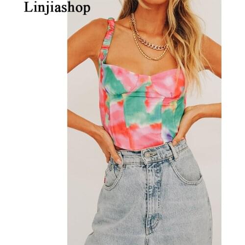 Summer women camis short sexy crop top sleeveless backless elastic fashion new tank top tie dye femme vestidos