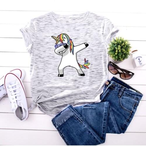 100% Cotton Summer Funny Womens T-shirt O-Neck Harajuku Cute Dance Unicorn Colorful Top Casual T shirt Oversized Size S-5XL