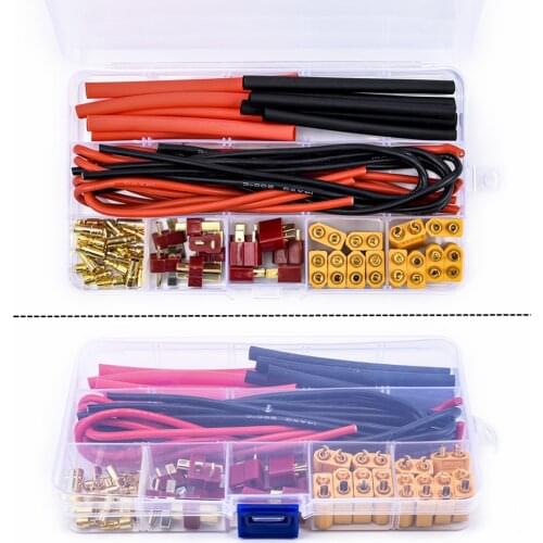 66Pcs/Box Deans T-Plug Plug/ XT60 XT-60 Plug/ 3.5mm Gold Banana Plug/ Bullet Male Female Connector Adapter with 14 Gauge Silic