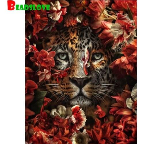 Diy 5D Diamond Painting by Numbers Tiger animal flower Diamond Embroidery Cross Switch Kit of Rhinestones diamond mosaic Sale