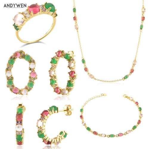 ANDYWEN 925 Sterling Silver Lofoten Island Collection Stud Earring Piercing Drop Earring Clips Bracelet Necklace Jewelry Set