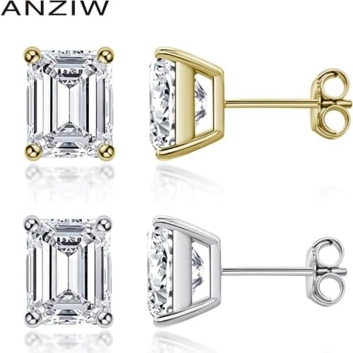 ANZIW Fashion 925 Sterling Silver Emerald Cut Stud Earrings Silver Stud Earring Women Wedding Ear Buckle Lady Party Jewery Gift