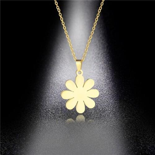 Stainless Steel Flower Pendant Necklace for Women Girls Cute Daisy Gold Color Chains Choker Collares Halloween Neck Jewelry Gift