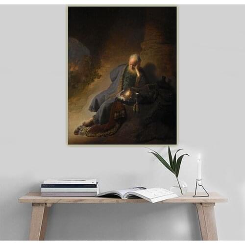 Citon Rembrandt《Jeremiah Lamenting the Destruction of Jerusalem》Canvas Art Oil Painting Wall Background Decor Home Decoration