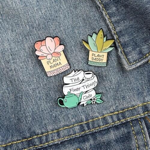 Enamel Pins Potted Plant Brooch Flower Luxury Aloe Lapel Pin Badges for Clothes Badge Women Brooches for Men New Year Gifts 2021