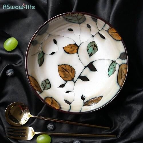 Japanese Style Ceramic Tableware Hand-Painted Leaf Porcelain Ramian Soup Bowl Household Salad Bowls Creative Dinner Plate Dishes