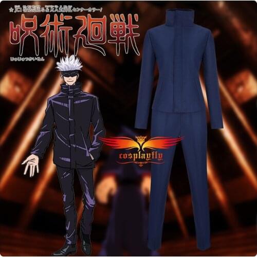 Anime Jujutsu Kaisen Gojo Satoru Cosplay Costume Adult Men Women Outfits Navy Blue Stickup Coat Pants Patch Uniform Halloween