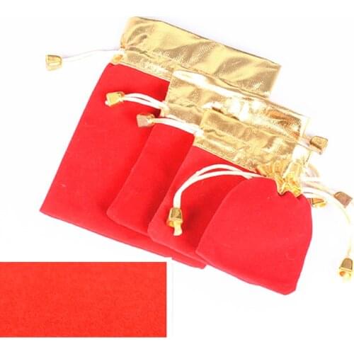 Red Velvet Bag High-grade Phnom Penh Gold Mouth Jewelry Bag Foil Cloth Drawstring Wedding Gift Bags Jewelry Gift Display Packing