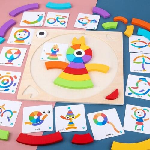 Creative Rainbow Wooden Toys DIY Animal Jigsaw Puzzle Assembled Building Blocks Children Montessori Parent-child Interactive Toy