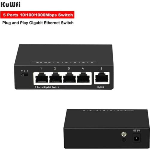 KuWFi 5 Port Gigabit Switch RJ45 LAN Hub/ Full or Half duplex Exchange Mini 10/10/1000Mbps Desktop Fast Ethernet Switch