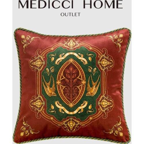 Medicci Home Baroque style Cushion Cover Gold Swallow Print Holiday Party Red Retro Vintage Pillow Case Luxury Coussin 43x43cm