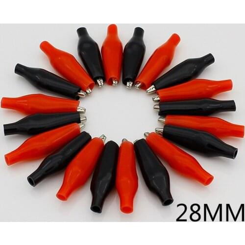 20pcs/lot 28MM Metal Alligator Clip G98 Crocodile Electrical Clamp for Testing Probe Meter Black and Red with Plastic Boot