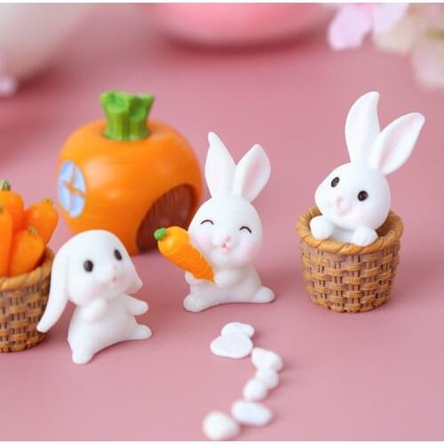 Cute Rabbit Easter Decoration Kawaii Room Decor Miniature Hare Animal Figurine Resin Craft Mini Bunny Garden Ornament Для Дома