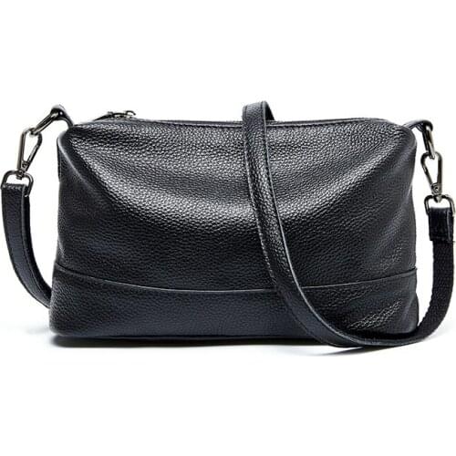 Fashion Ladies Genuine Leather Shoulder Bags Leisure Women Messenger Bags Soft Zipper Portable Totes Female Solid Color Handbag