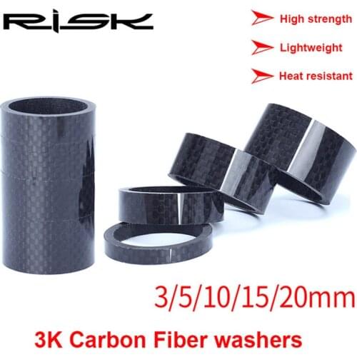 Risk Carbon Fiber Bike Front Fork Headset Washer MTB Road Bicycle 28.6mm CNC Gasket 3/5/10/15/20mm Handlebar Headset 3k Spacer