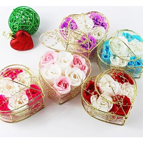 6pc/set Flower Handmade Soap Heart Shaped Box Mothers Day Gift Soap Flower Roses Elegant Decoration Valentines Day Souvenir