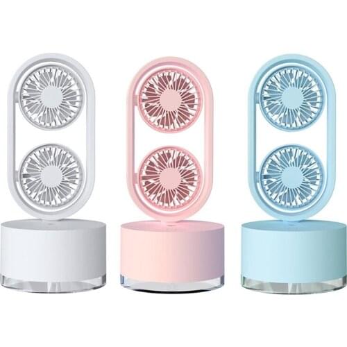Humidifying Spray Rechargeable Desk Fan Portable Ultra-quiet Electric USB Double-Head Fans Silent Mini Desktop Fan