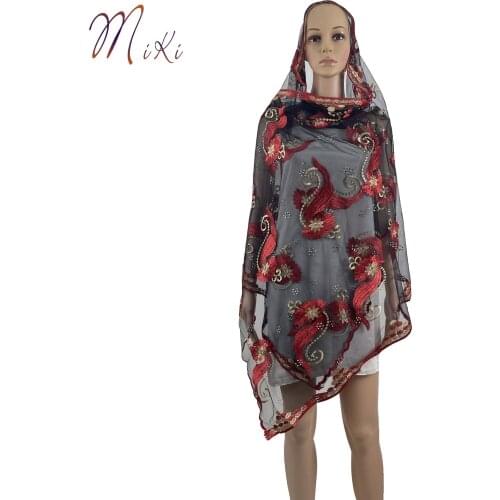 2021 New African Women Scarfs Muslim Embroidered Net scarf Transparent Scarf Circle Design Scarf for shawls BK01
