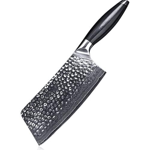 New Kitchen Knife Chinese Cleaver Knife Damascus Steel Hammered Handmade Chef Knives Slicing Vegetable Meat Knives G10 Handle