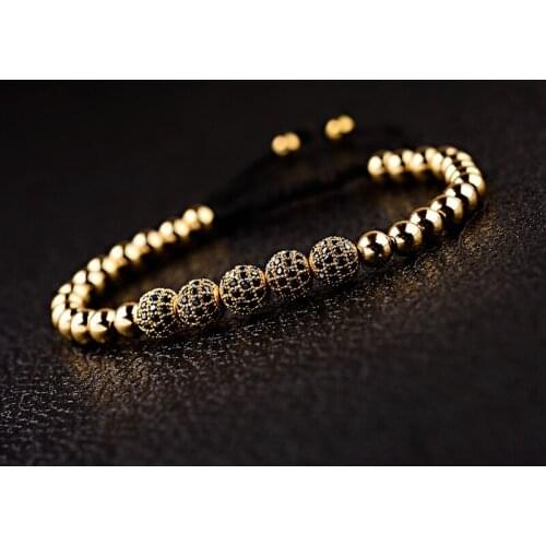 8mm Braided Charm Men Black CZ Ball Braided Bracelets 6mm Copper Beads Bracelets & Bangles Pulseras Dropshipping ABL040