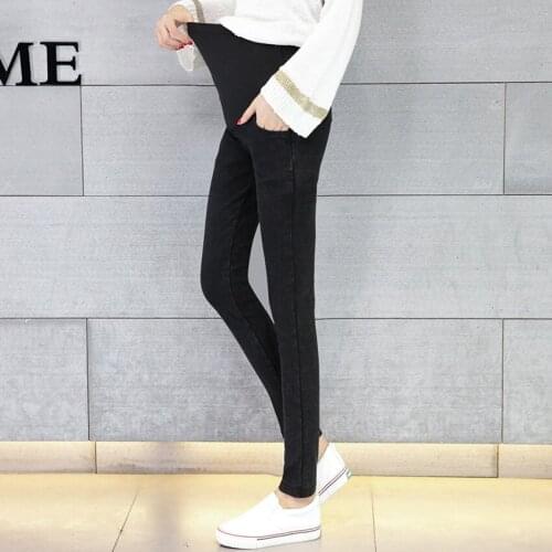 Autumn pregnant women Korean version of the black stretch stomach lift denim trousers wash water feet stomach lift pants