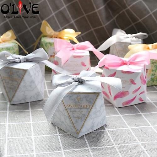 50 Pcs Diamond Shape Gift Box Candy Packaging Party Favors Wedding Bonbonniere Gift Wrap Present Box Marble Chocolate Dragees
