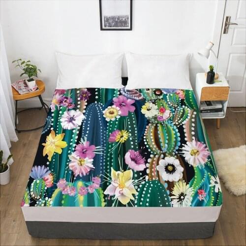 Luxury Elastic fitted sheet bed sheet With An Elastic Band Mattress Cover 150x200 Bed cover for home Nordic Cactus flower