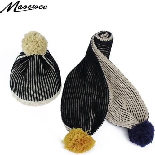 Two-piece Scarf And Hat Children Women Beanie Cap Autumn Winter Knitted Casual Hats Unisex Keep Warm Elastic Hats Outdoor