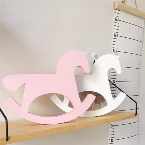 INS Nordic Handmade Wooden Pink Horse Figurines Children Girl kids Room Mini Decoration Boy Cute Animal Trojan Toy Nursery Decor