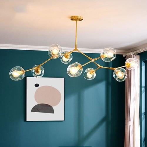 Modern Glass Ball Cognac Ceiling Chandelier Black Gold Home Living Room Decoration for Bedroom Hall Industrial Indoor Lighting