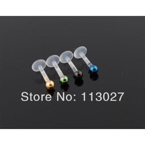 Internal Bio Plastic Monroe Labret With Anodized Ball Lip Ring 1.2*8*3mm Mixed Colors Lot of 30pcs