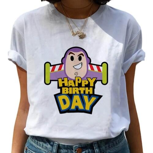 Funny Toy Story HAPPY BIRTHDAY Buzz Lightyear Print Women T Shirt Hip-Hop T-shirt Summer Causal Tshirts Fashion Loose Unisex Tee