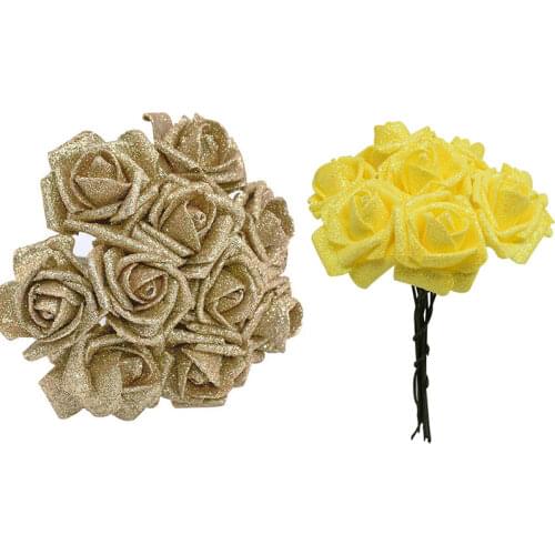 10pcs 6cm High Quality Gold Silver Shiny Glitter Foam Rose Artificial Flower Bouquet Christmas Home Wedding Party Decoration