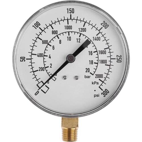 2000Kpa Pressure Gauge Dial Air Compressor Meter Hydraulic Pressure Tester Gauge 0-300psi 20bar 1/4inch NPT Pressure Gauge