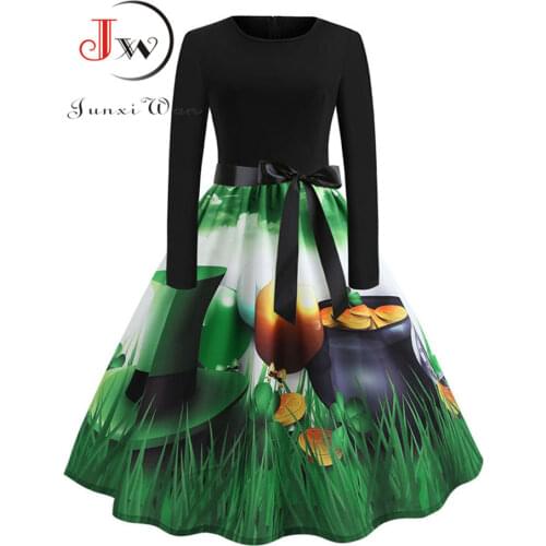 2020 Retro Vintage Rockabilly Dress Robe pull femme Women Long Sleeve Patchwork Print Elegant Party Dress Casual Plus Size Dress