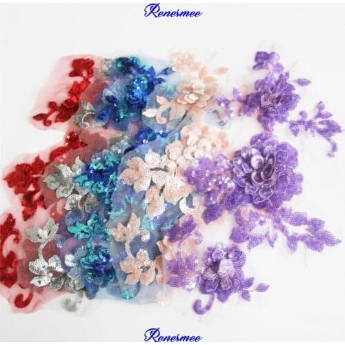 12Colours 5Pc 3D Big Size Sequins Embroidered Lace Fabric Applique For DIY Wedding Garment Shoes Headdress Decoration 28X17cm