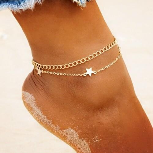 KISSWIFE Trendy Double Layer Star Pendant Leg Bracelet Anklet Foot Jewelry Women Ankle Leg Jewelry Chain Fashion Jewelry