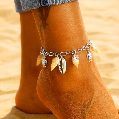 Vintage Metal Shell Starfish Turtle Pendant Anklets For Women Bohemian Natural Conch Anklet Bracelet On Leg Summer Beach Jewelry