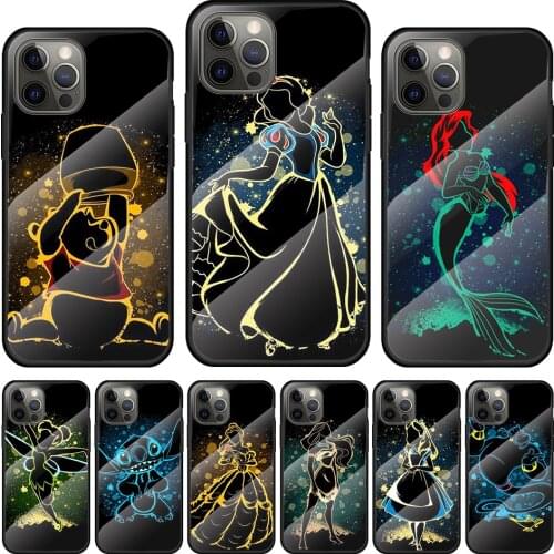 Elsa Ariel Princess Tempered Glass Cover For Apple IPhone 12 Mini 11 Pro XS MAX XR X 8 7 6S 6 Plus Phone Case Coque