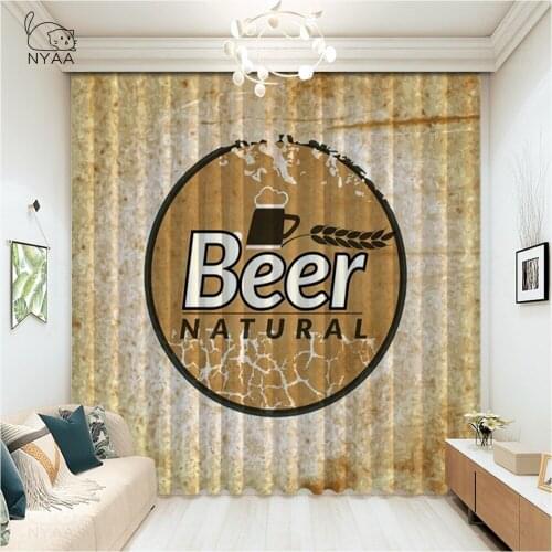 Black And White Beer Print Curtain Cafe Design Bedroom White Curtains Salon Home Decor Kitchen Curtains For Girls Micro Shading