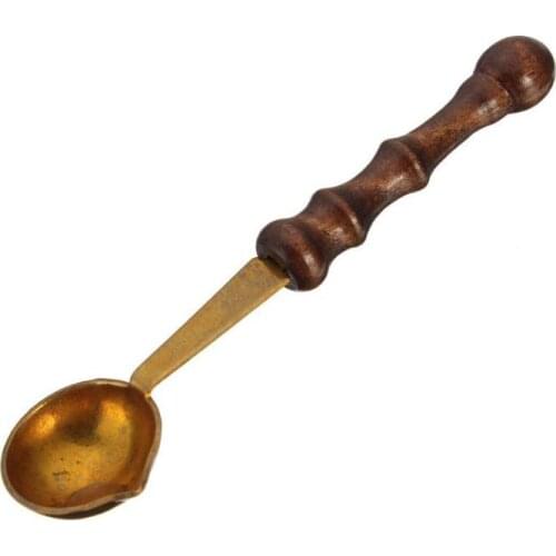 Wood Handle Scoop Retro Style Stamp Sealing Wax Spoon Anti Scald DIY Candle Fittings Copper Wooden Handle SN2360