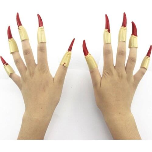 Halloween Props Scary Fake Fingers Witch Nail Set Cover Case Shell Props Holiday Decoration Horror Haunted Party Practical Jokes