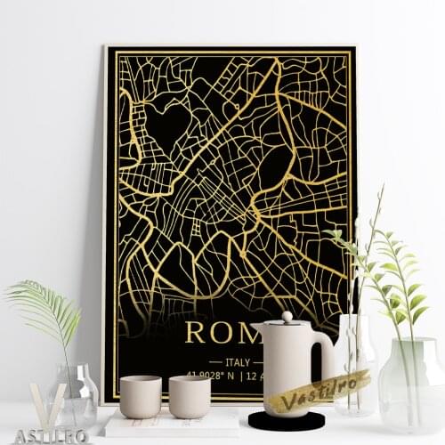 Italy Rome Dark Background Map Creative Poster Line Drawing Prints Canvas Painting Modern Minimalist Study Room Wall Art Decor