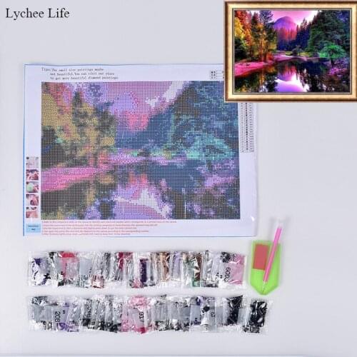 Lychee Life Colorful Scenic DIY 5D Round Diamond Paintings Living Room Decoration For Handmade Home Accessories