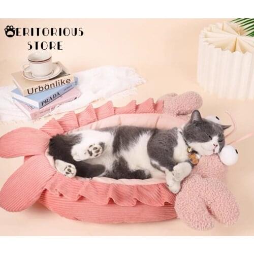 Cute Cat Bed Long Plush Soft Pet Bed House Cat Kennel Dog Cat Winter Warm Sleeping Bag Puppy Cushion Cat Supplies Washable