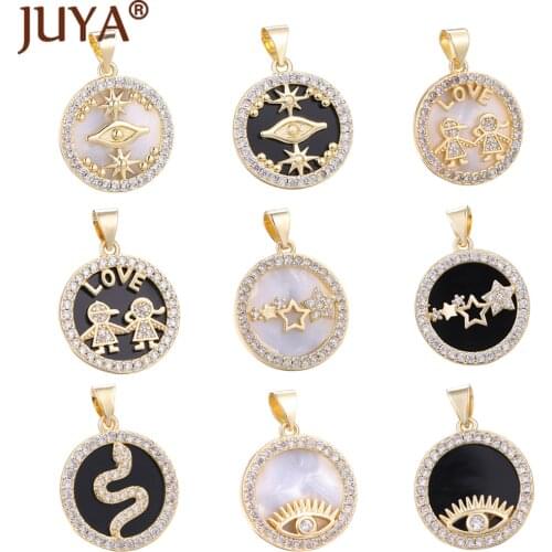 Fashion Black And White Coin Charms Pendant Copper Inlaid Cubic Zirconia Pendants For Jewelry Supplies Star Eyes Charm Accessory