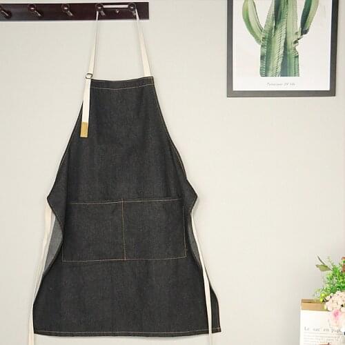Fashionable Brief Black Long Denim Apron Suitable For All Seasons Soft & Comfortable Fabric Unisex Flower Shop Cafe Restaurant