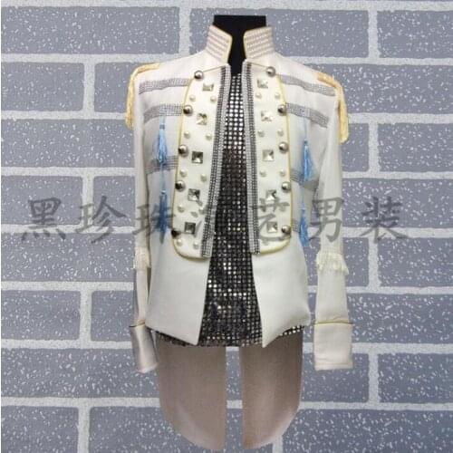 Palace Men Suits Designs Homme Terno Stage Costumes For Singers Men Dovetail Blazer Dance Clothes Jacket Star Style Dress White