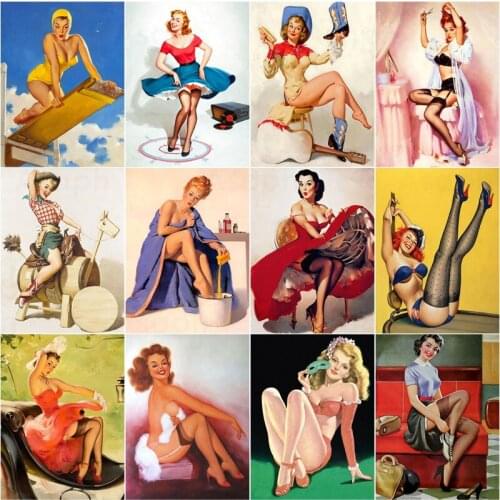 Vintage Pin Up Girl 5D Diy Full Square and Round Diamond Painting Sexy Lady Embroidery Cross Stitch Kit Wall Art Club Home Decor