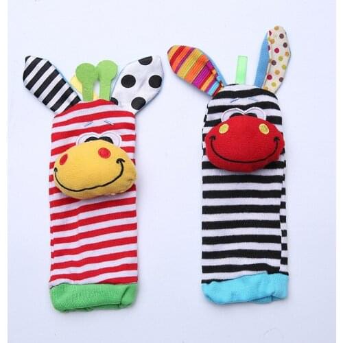 1pcs Cartoon Plush Socks Wrist Strap Rattles Baby Toys 0-12 Months Newborn Infant Kids Animal Sock Foot Toy Gift Soft Rattle